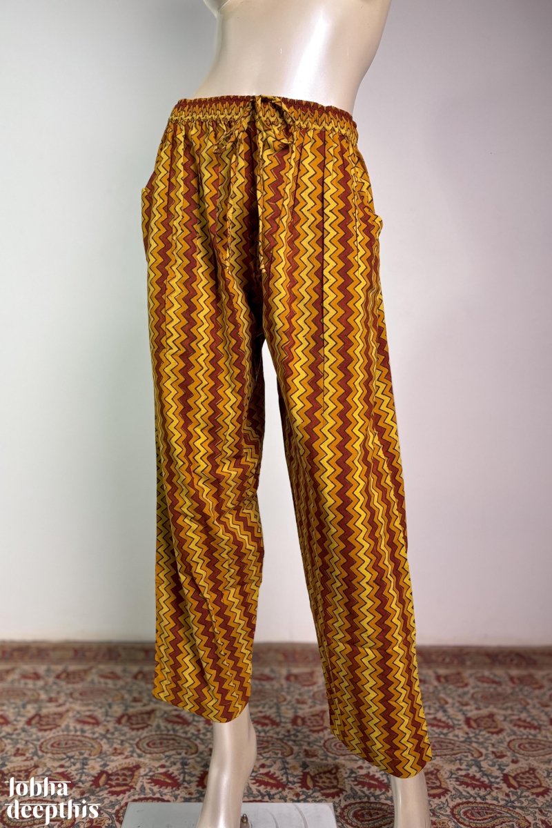 Turmeric & Green Zig Zag Stripes Straight Pants - Lobha Deepthis