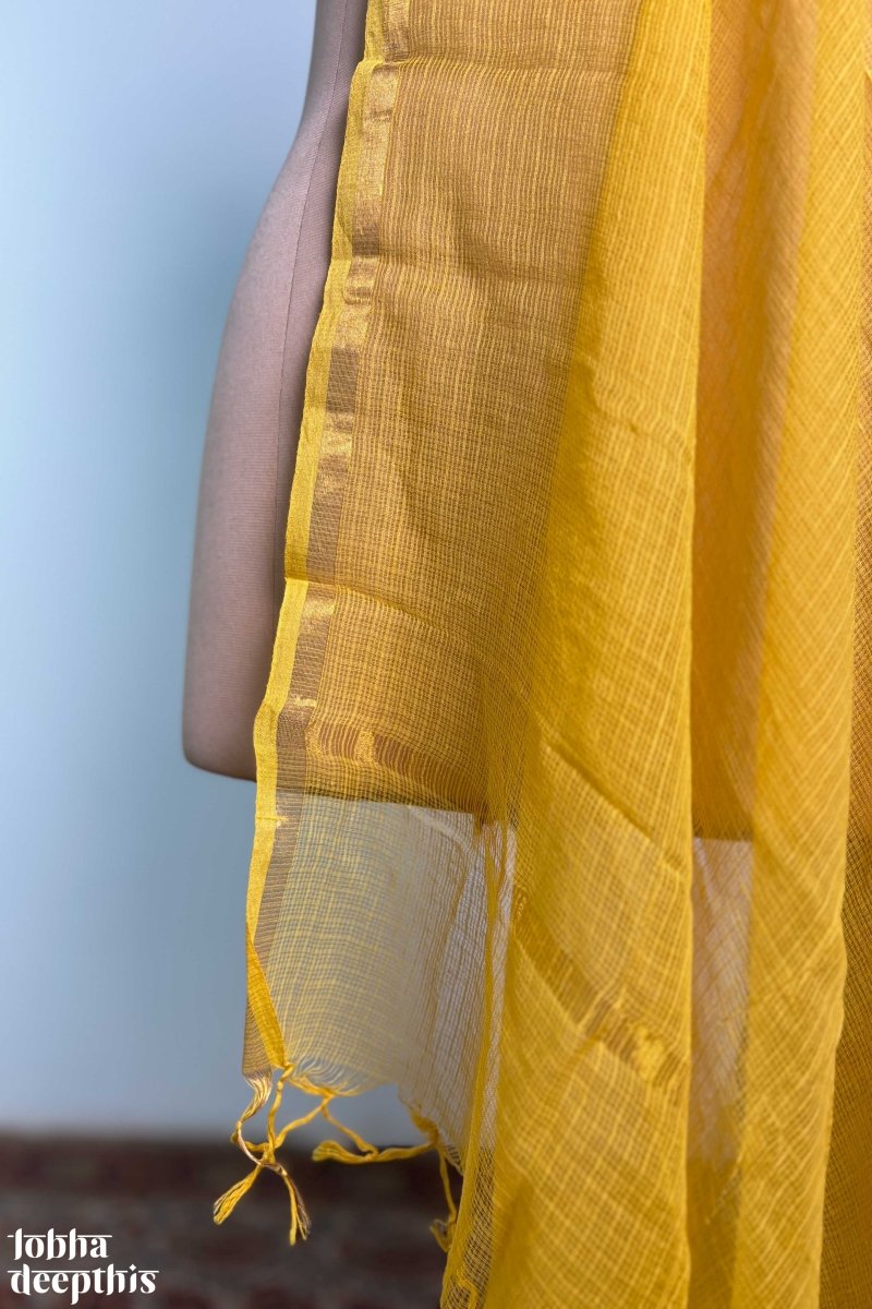 Turmeric Yellow Plain Kota Doria Dupatta - Lobha Deepthis
