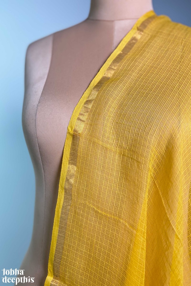 Turmeric Yellow Plain Kota Doria Dupatta - Lobha Deepthis