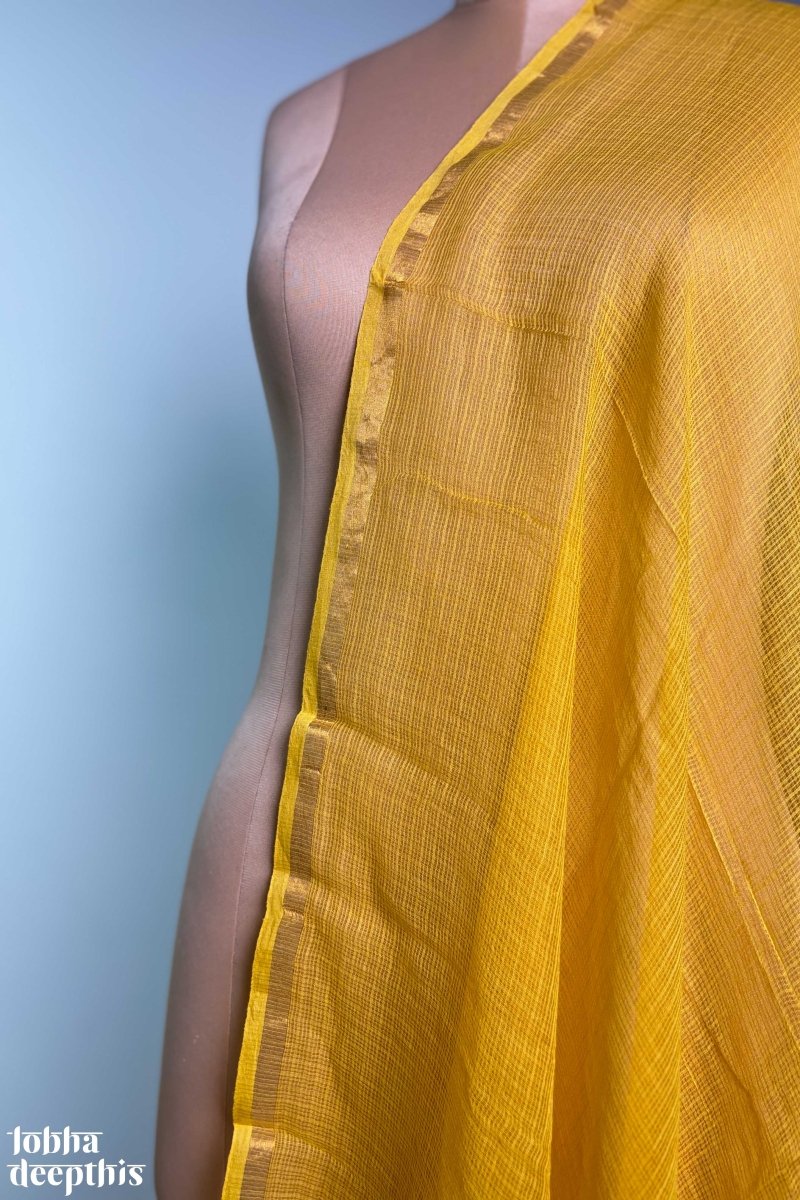 Turmeric Yellow Plain Kota Doria Dupatta - Lobha Deepthis