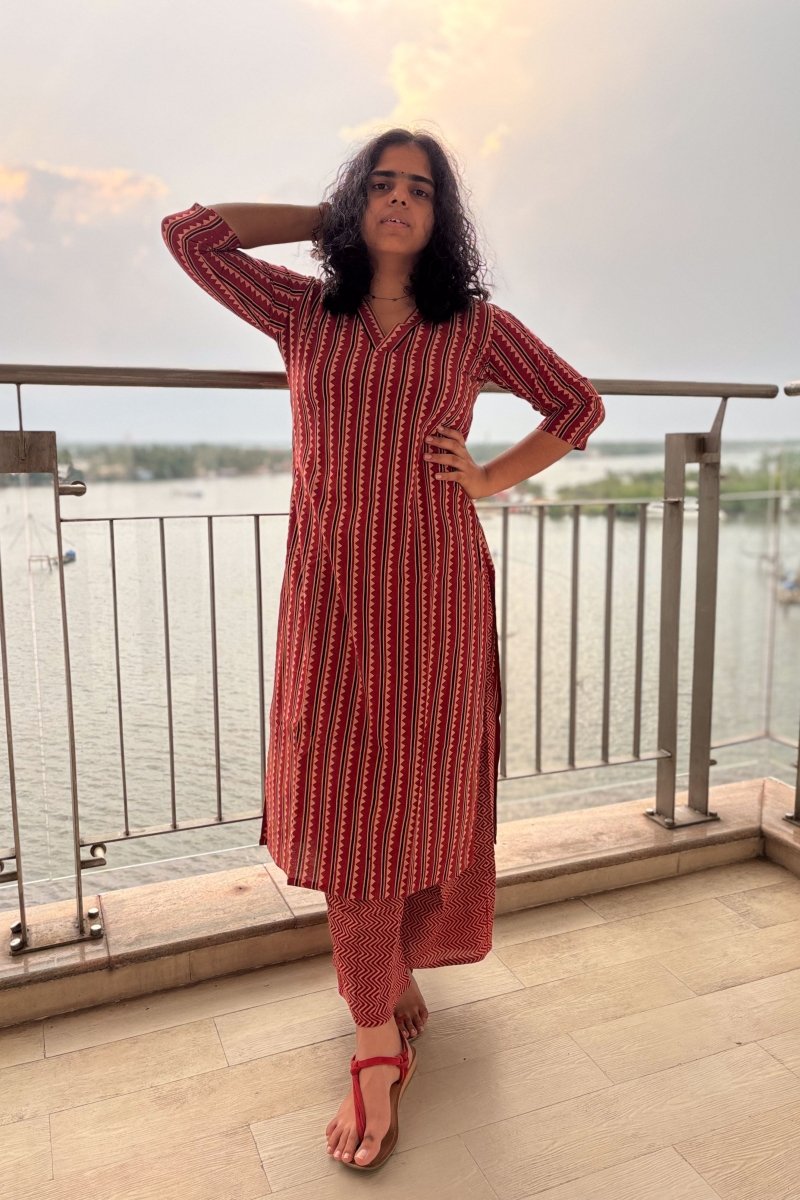 Varagini Madder Red Straight Cut Kurta - Lobha Deepthis