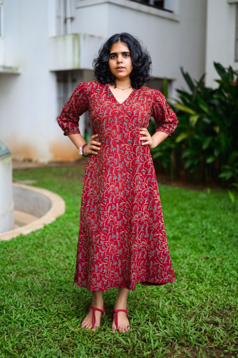 Vermalya Ajrakh Aline Dress - Lobha Deepthis