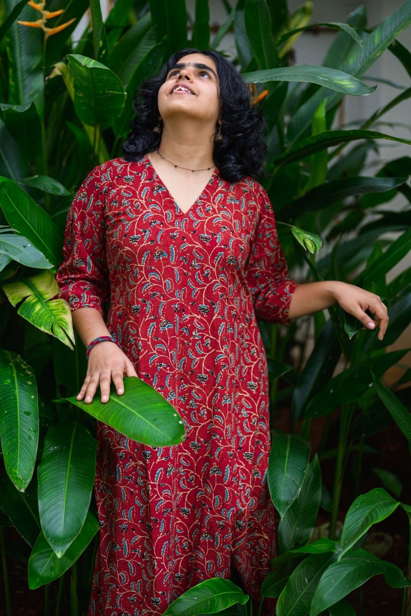 Vermalya Ajrakh Aline Dress - Lobha Deepthis