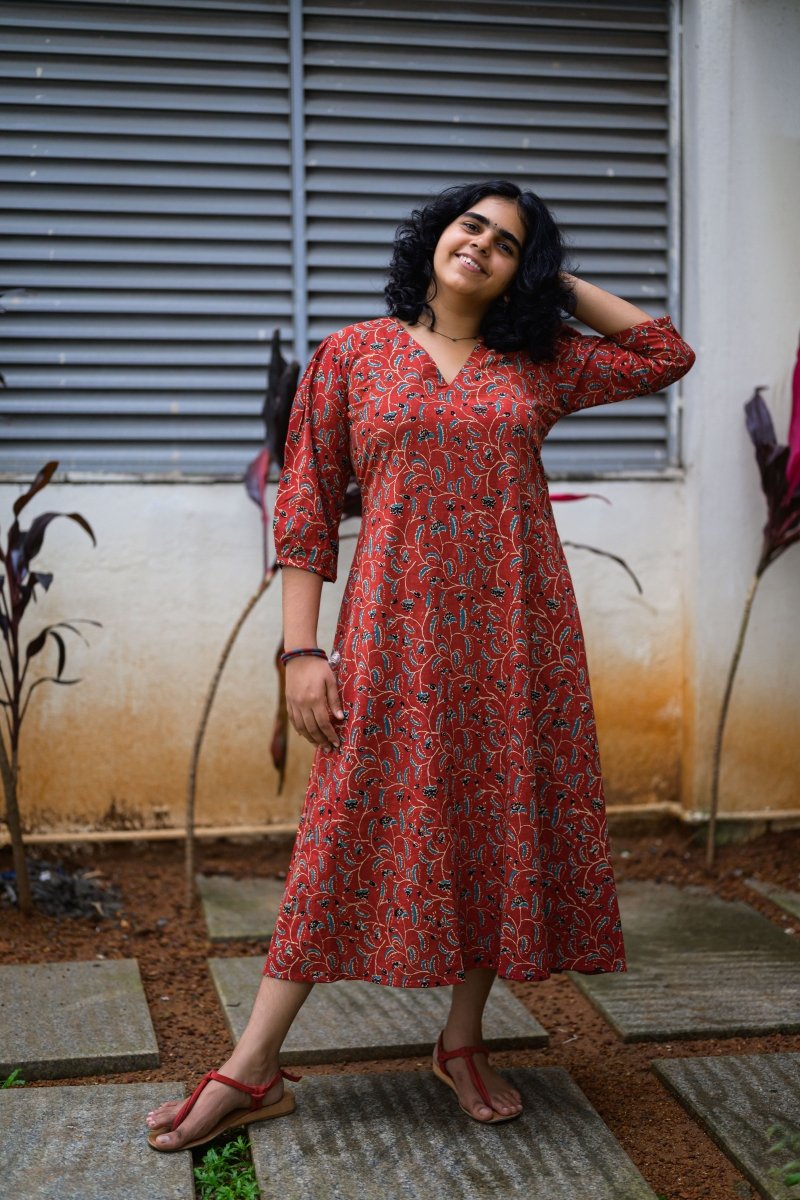 Vermalya Ajrakh Aline Dress - Lobha Deepthis