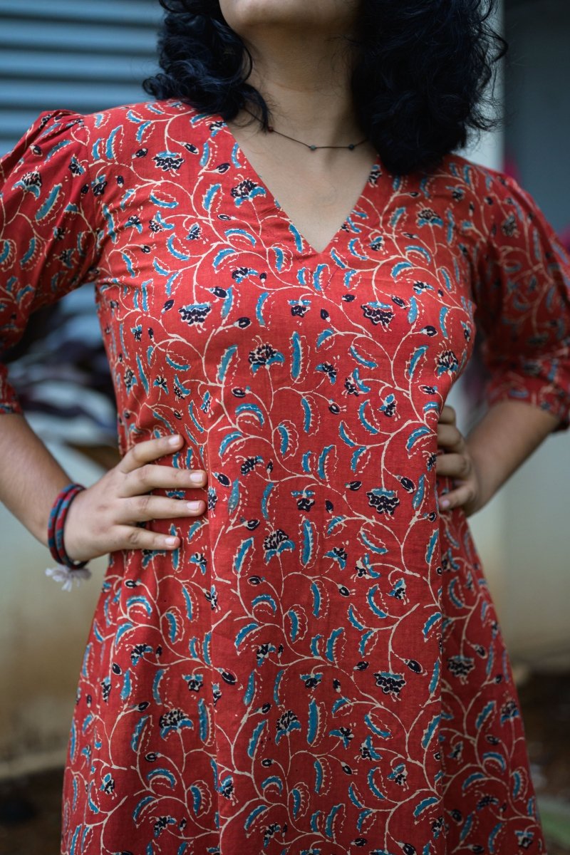 Vermalya Ajrakh Aline Dress - Lobha Deepthis