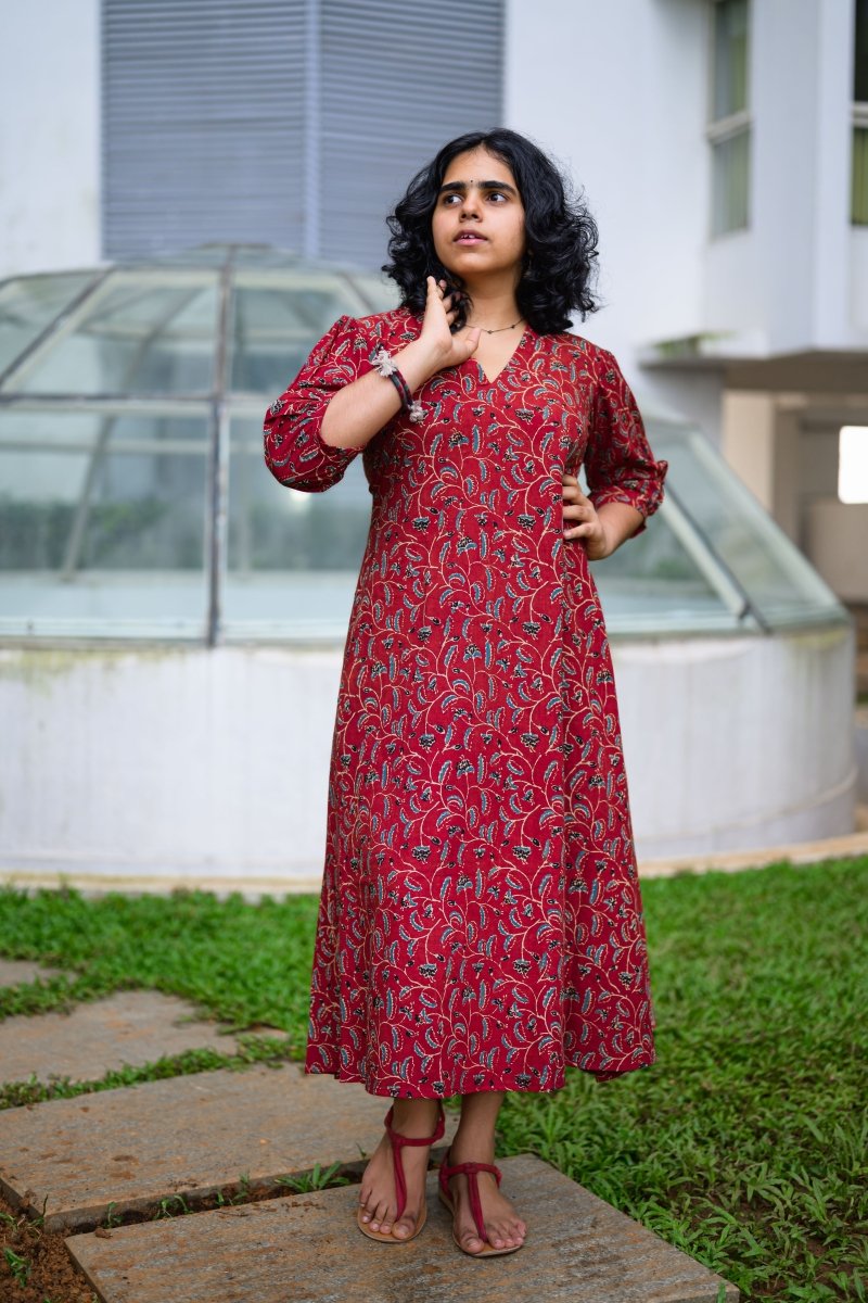 Vermalya Ajrakh Aline Dress - Lobha Deepthis