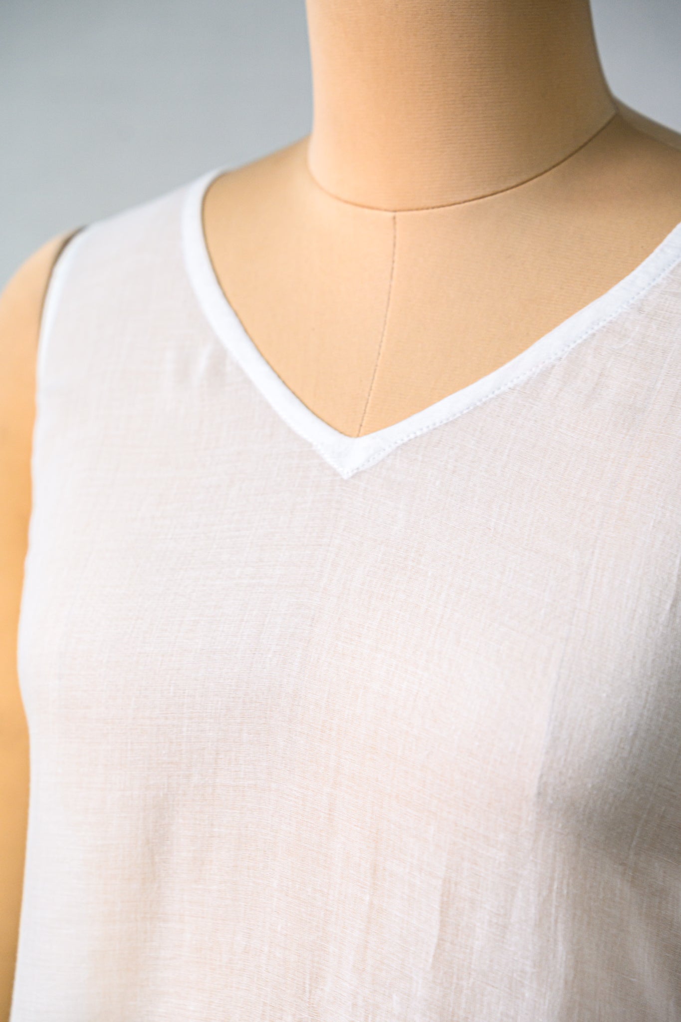 White Mul Cotton V Neck Aline Inner Slip - Lobha Deepthis