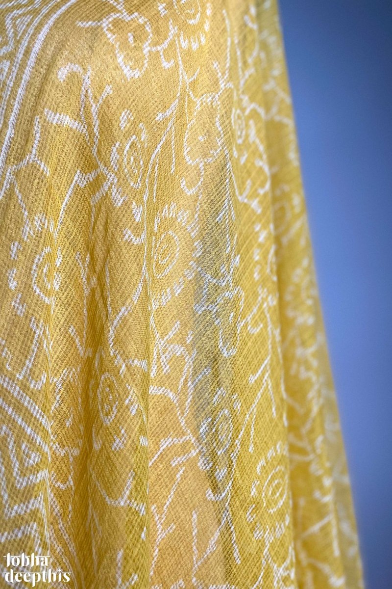 White on Yellow Sanganeri Kota Doria Dupatta - Lobha Deepthis