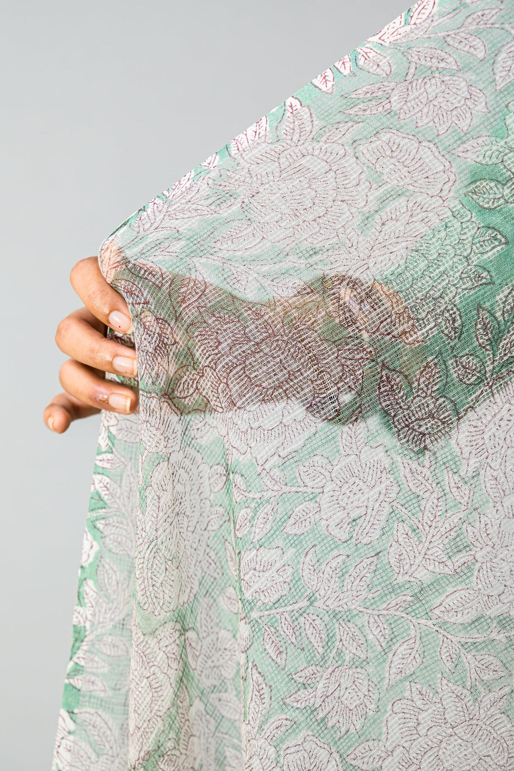 Willow Green Sanganeri Kota Doria Dupatta - Lobha Deepthis