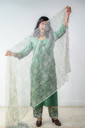 Willow Green Sanganeri Kota Doria Dupatta - Lobha Deepthis