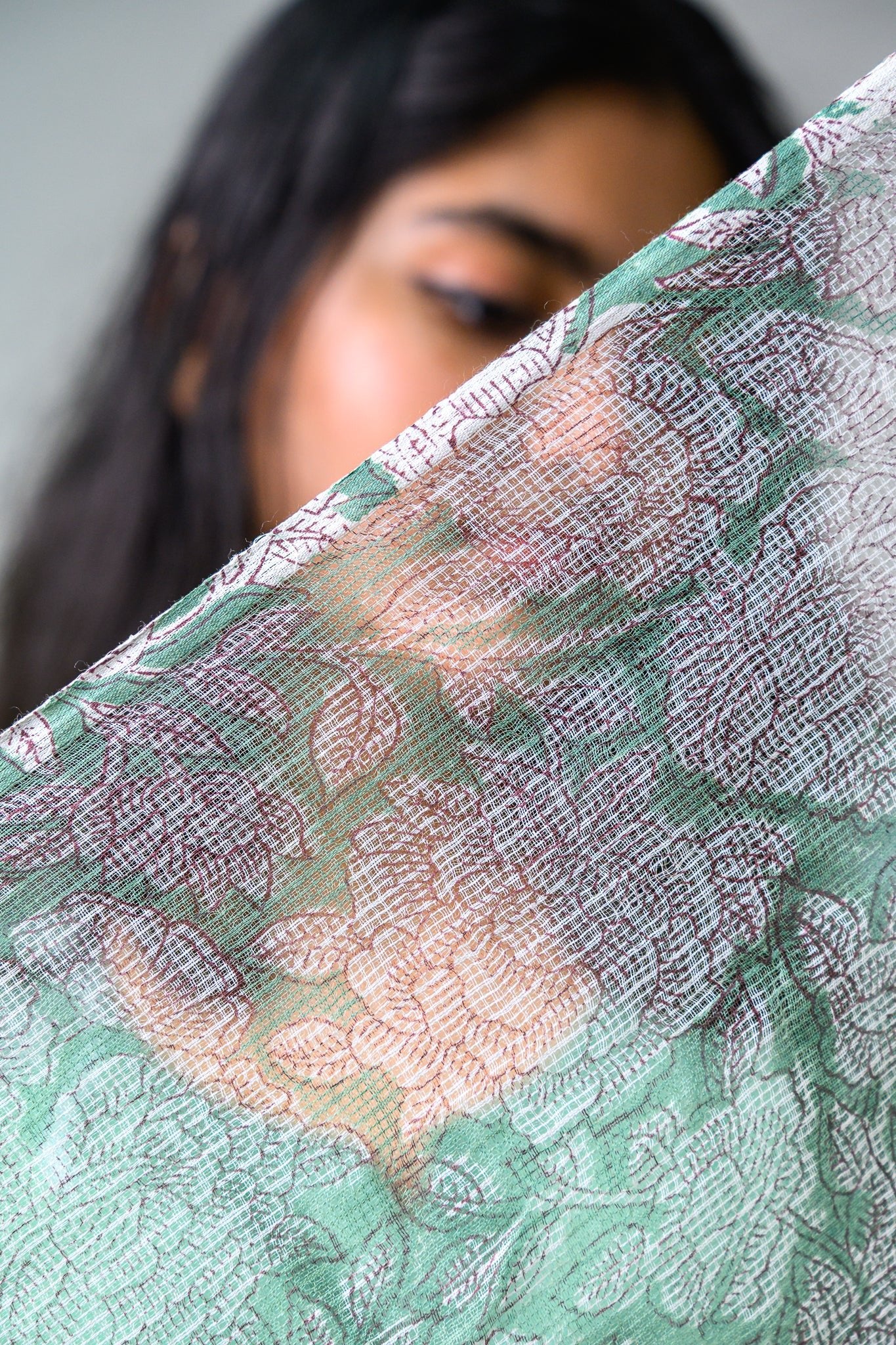 Willow Green Sanganeri Kota Doria Dupatta - Lobha Deepthis