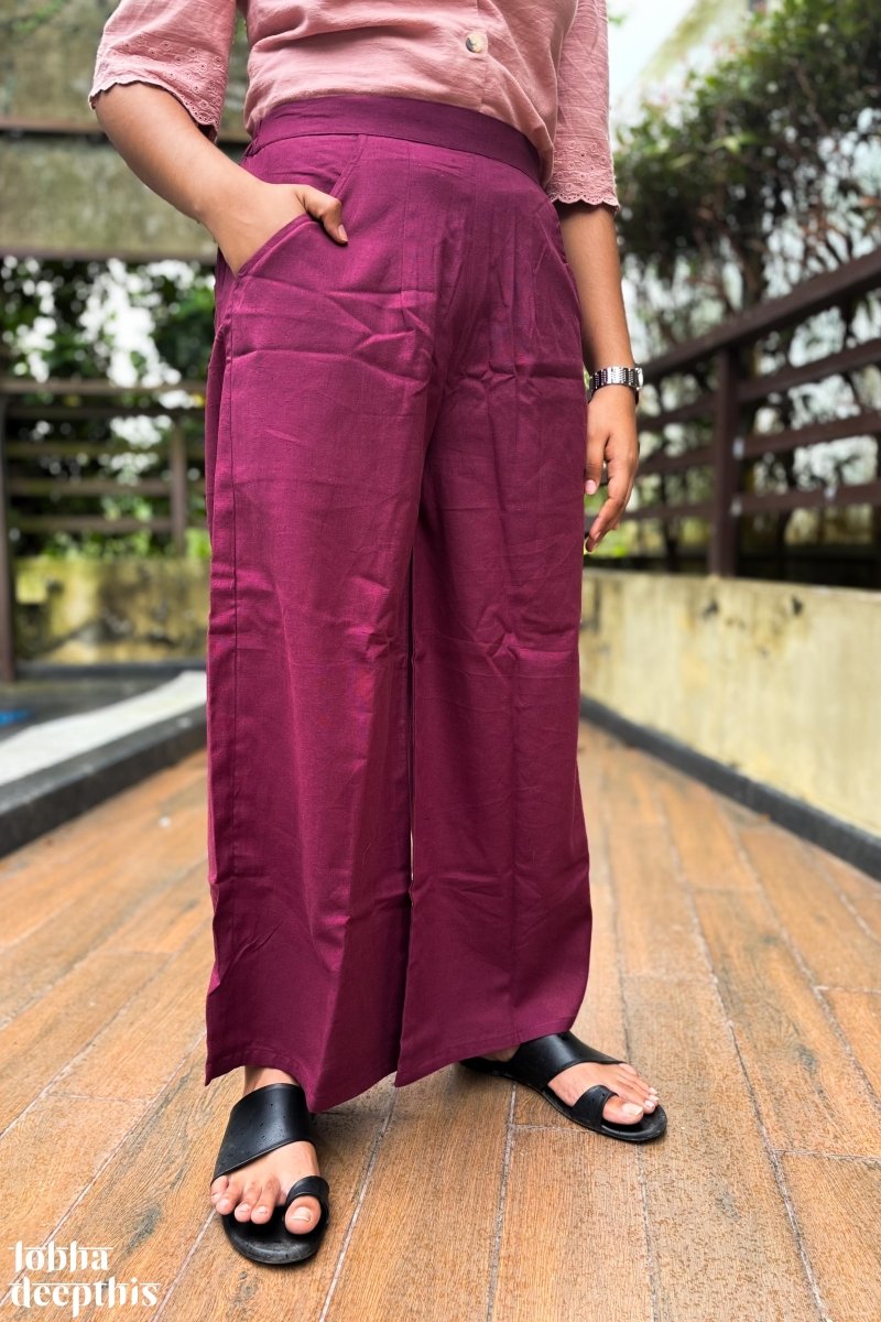 Wine Cotton Flax Parallel Pants - Lobha Deepthis