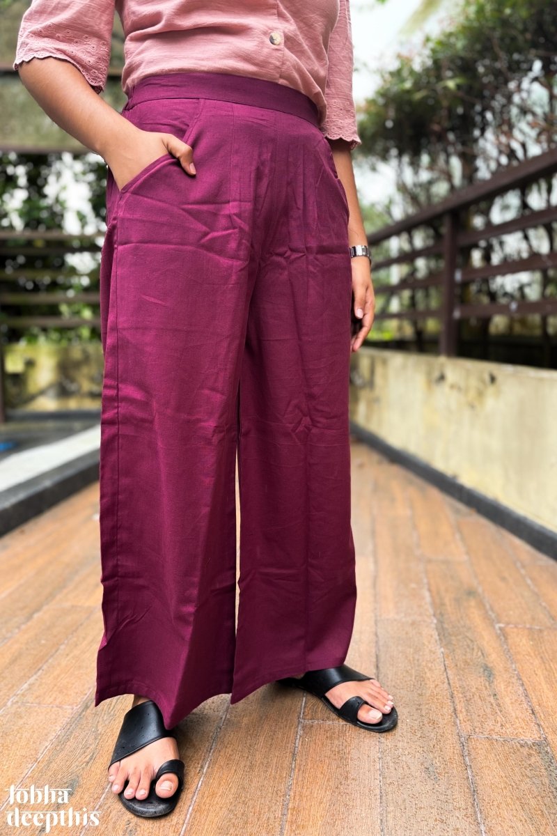 Wine Cotton Flax Parallel Pants - Lobha Deepthis