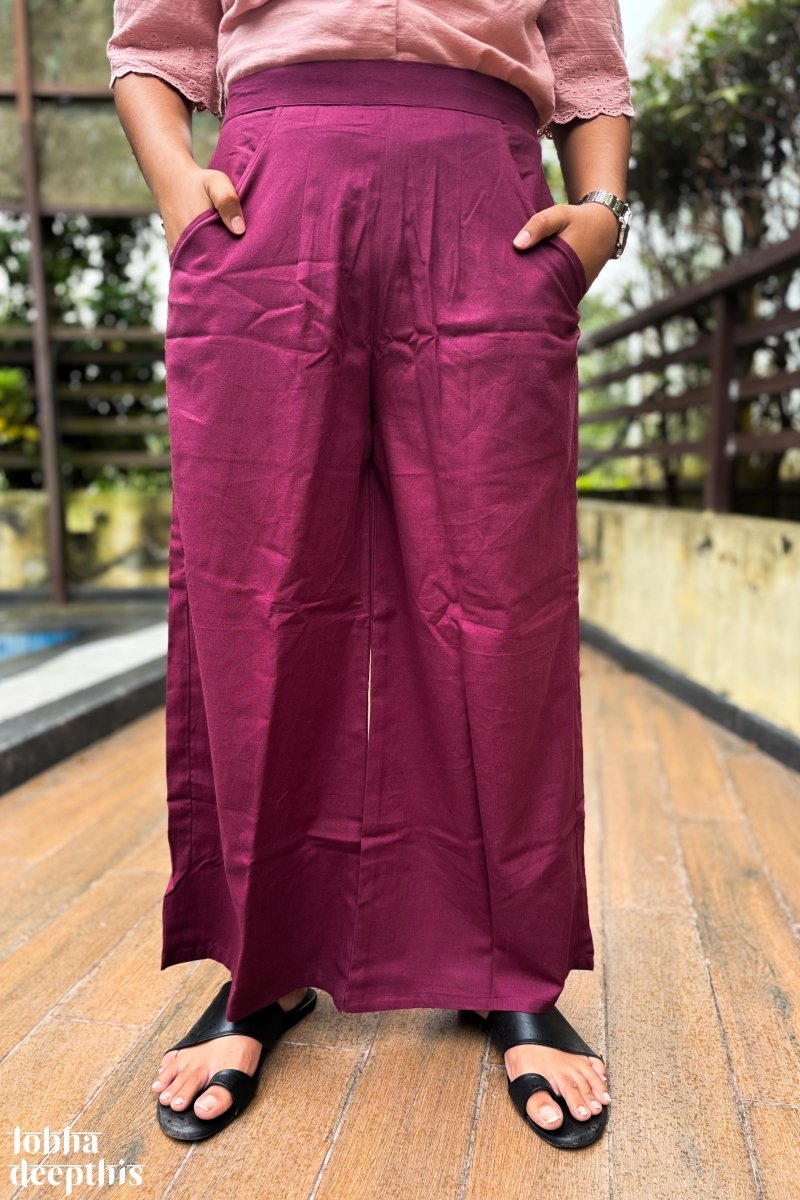 Wine Cotton Flax Parallel Pants - Lobha Deepthis