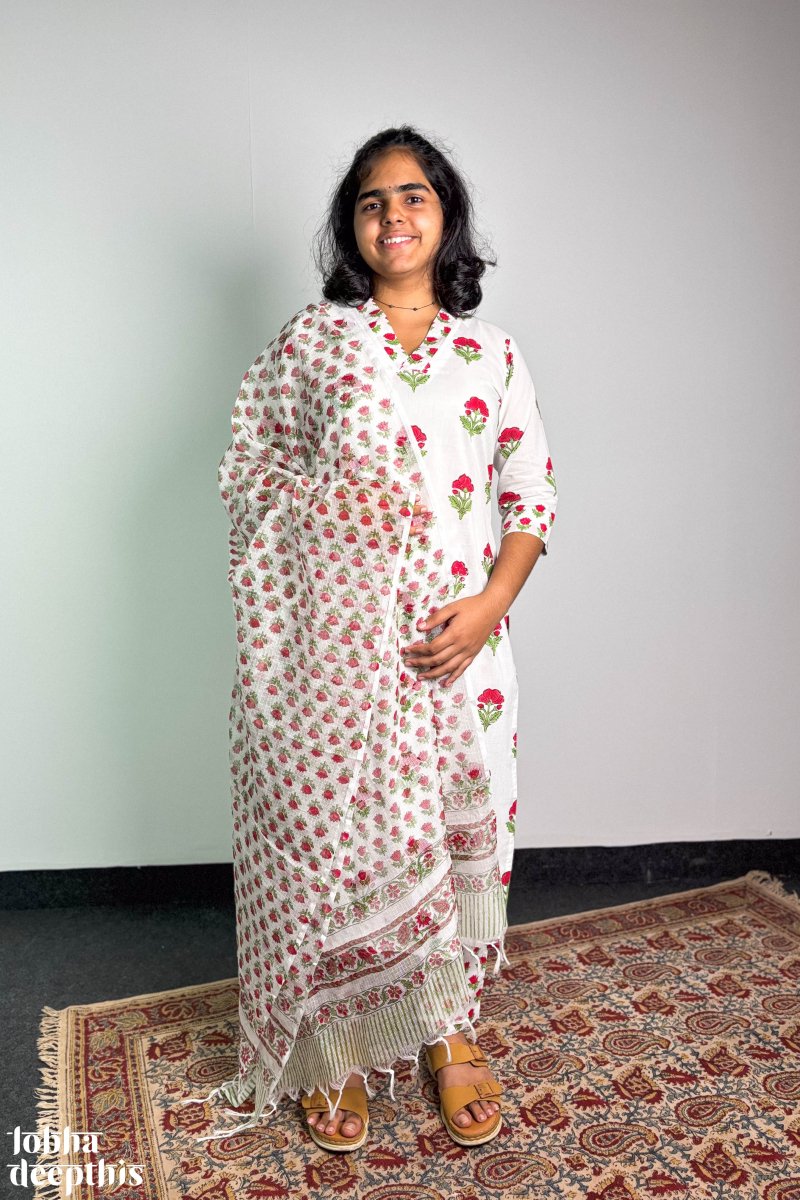 Winter Lilies Sanganeri Straight Kurta - Lobha Deepthis