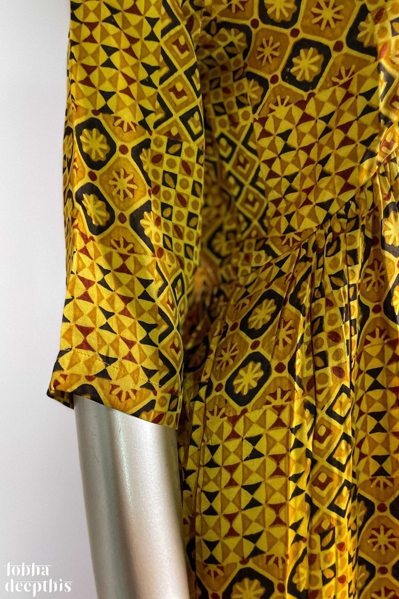 Yellow Ajrakh Mosaic Modal Alia Cut Dress - Lobha Deepthis