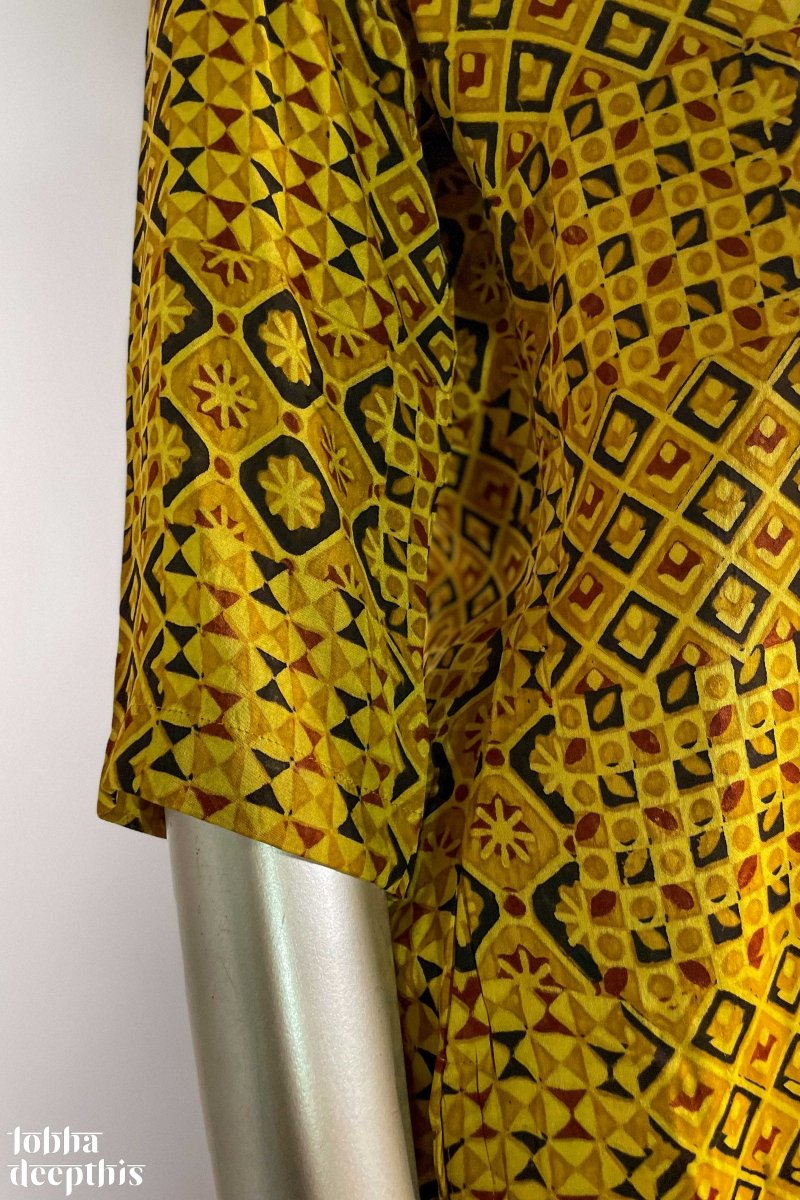 Yellow Ajrakh Mosaic Modal Collar Kurta - Lobha Deepthis