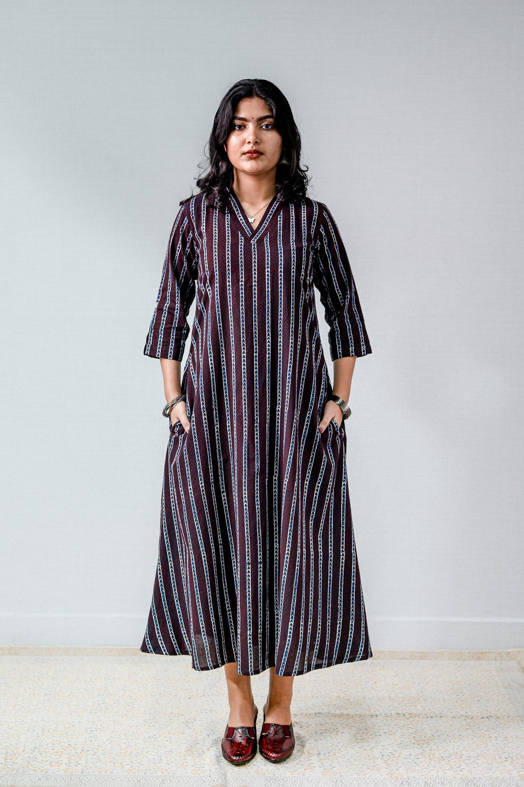 Zeraya Ajrakh Coffee Aline Kurta - Lobha Deepthis