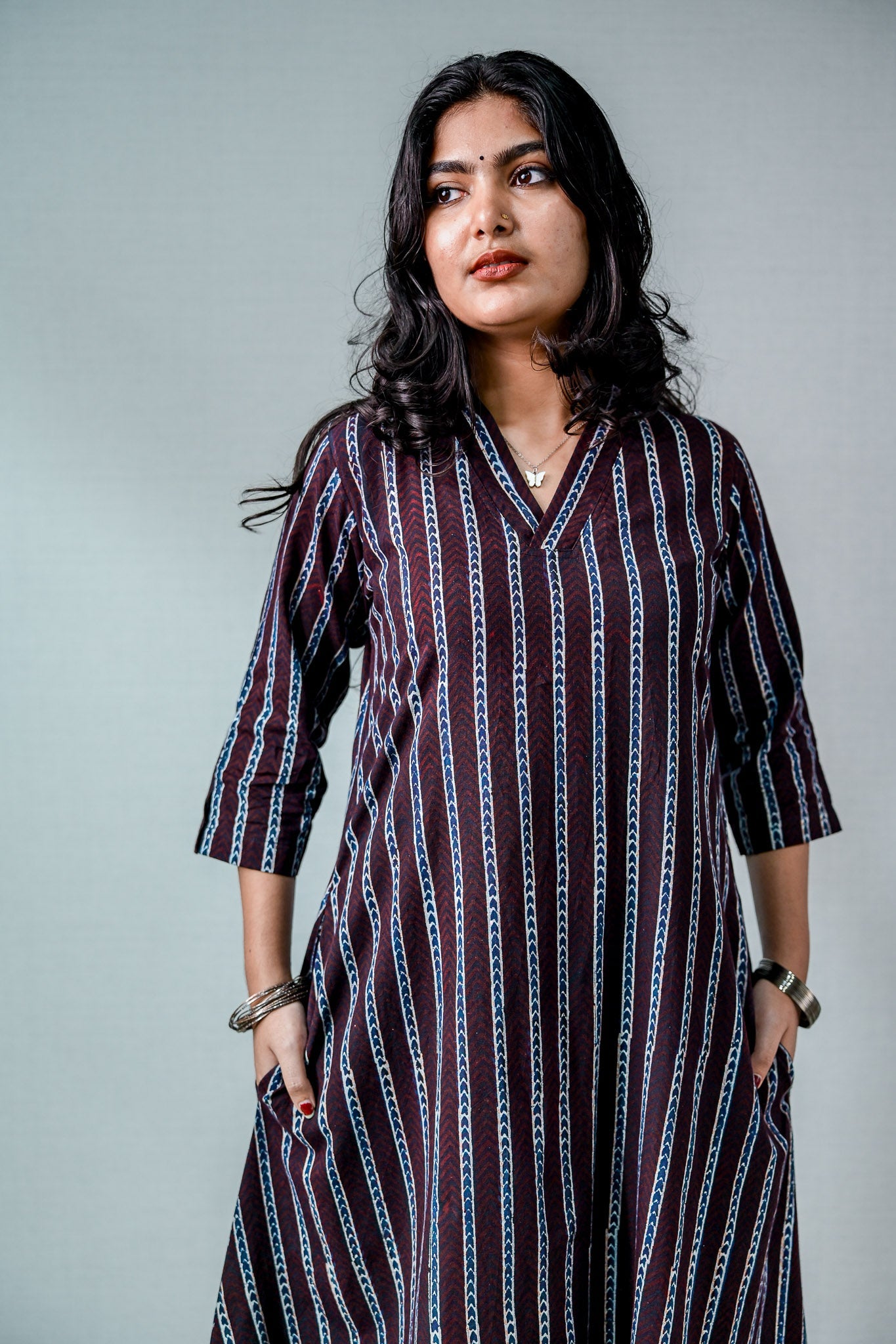 Zeraya Ajrakh Coffee Aline Kurta - Lobha Deepthis