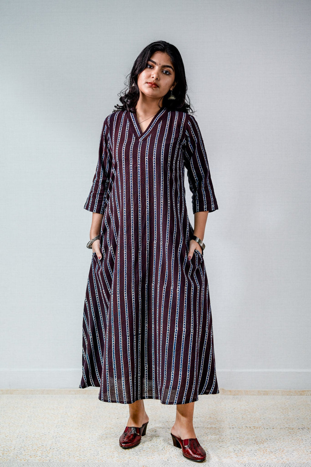 Zeraya Ajrakh Coffee Aline Kurta - Lobha Deepthis