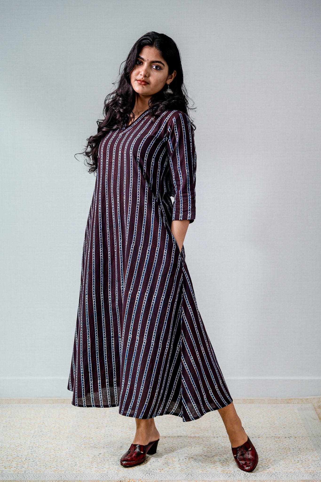 Zeraya Ajrakh Coffee Aline Kurta - Lobha Deepthis