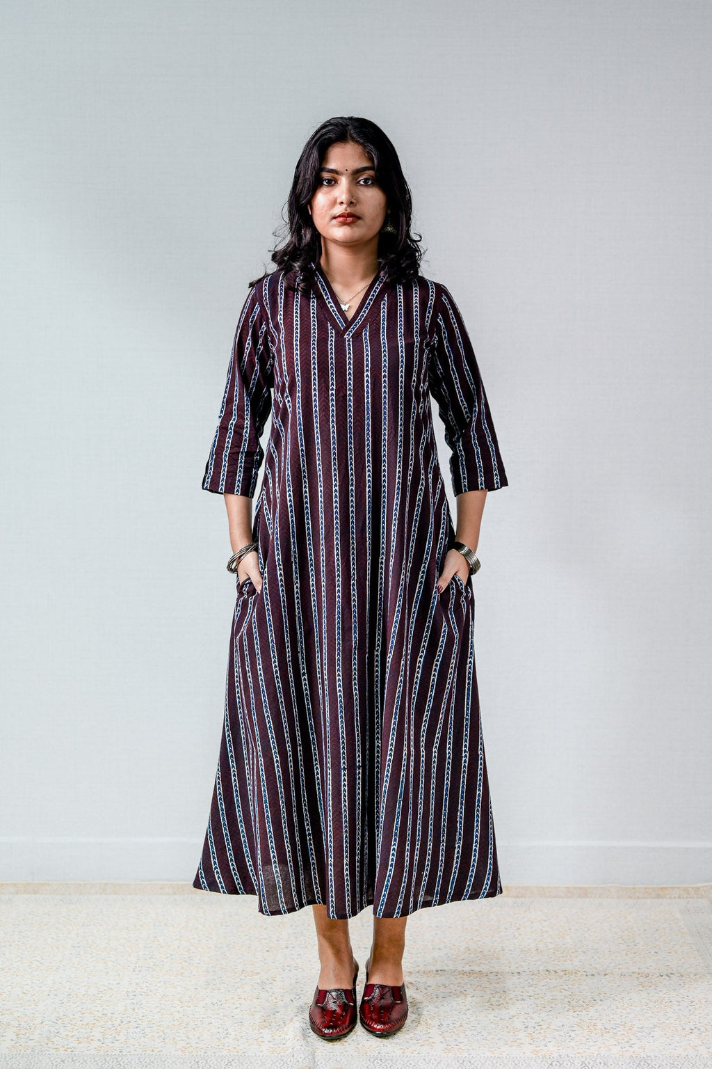 Zeraya Ajrakh Coffee Aline Kurta - Lobha Deepthis