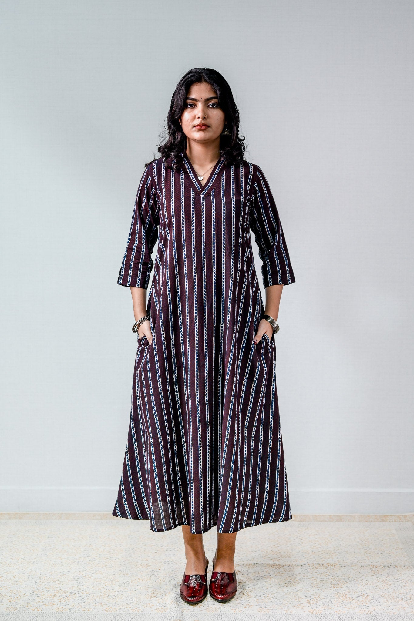 Zeraya Ajrakh Coffee Aline Kurta - Lobha Deepthis