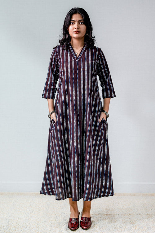 Zeraya Ajrakh Coffee Aline Kurta - Lobha Deepthis