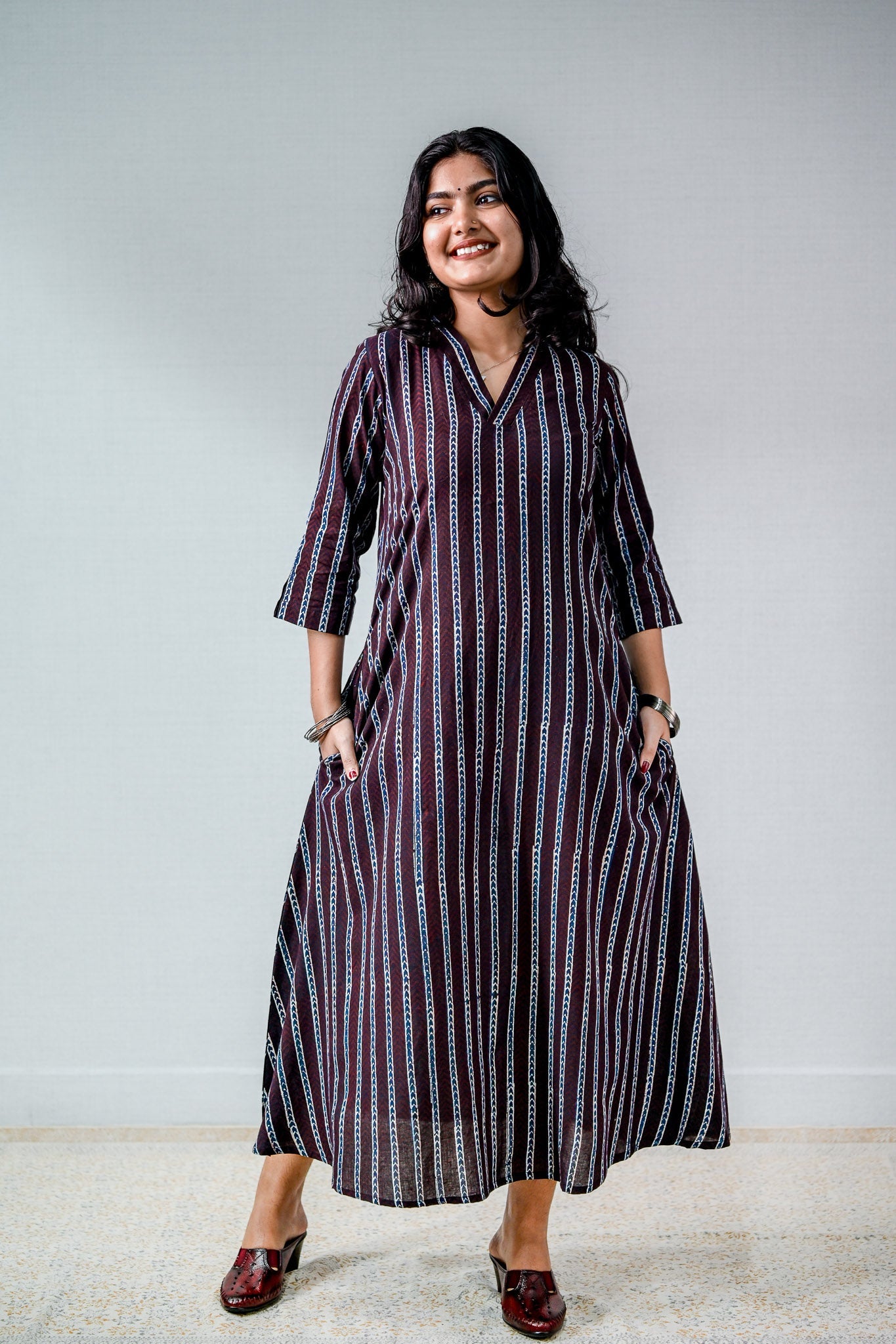Zeraya Ajrakh Coffee Aline Kurta - Lobha Deepthis