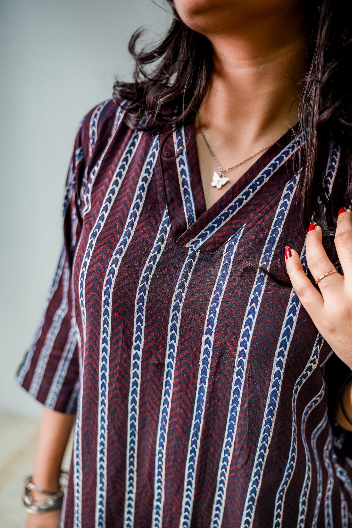 Zeraya Ajrakh Coffee Aline Kurta - Lobha Deepthis