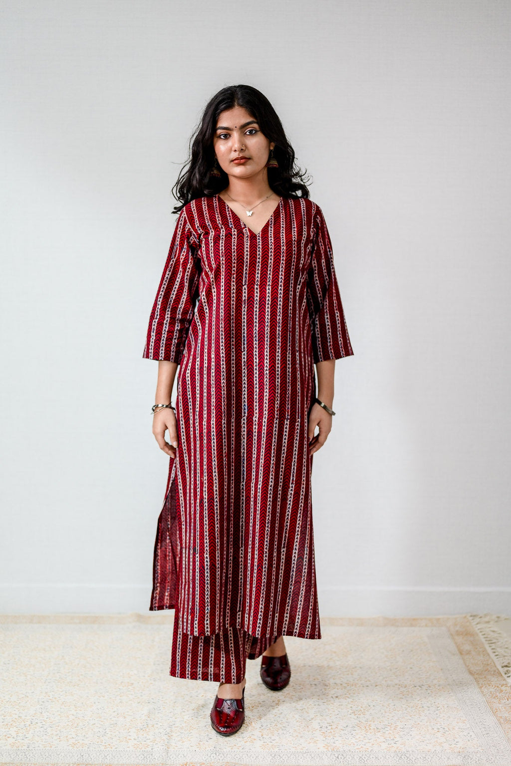 Zeraya Madder Red Ajrakh Kurta - Lobha Deepthis
