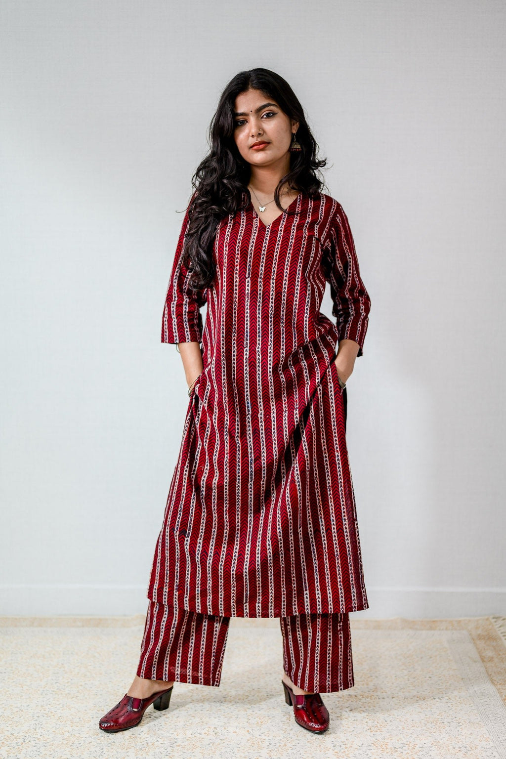Zeraya Madder Red Ajrakh Kurta - Lobha Deepthis