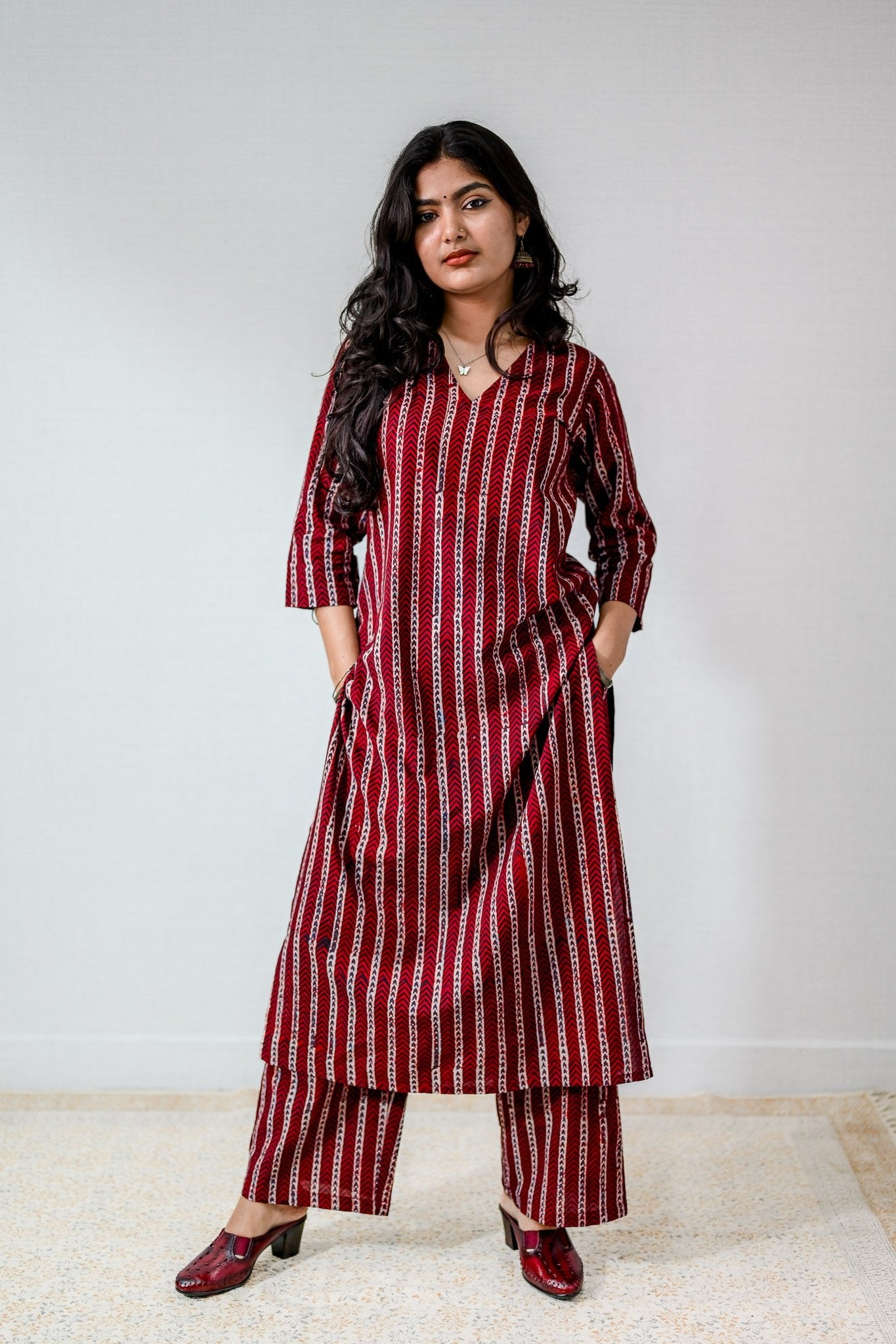 Zeraya Madder Red Ajrakh Kurta - Lobha Deepthis