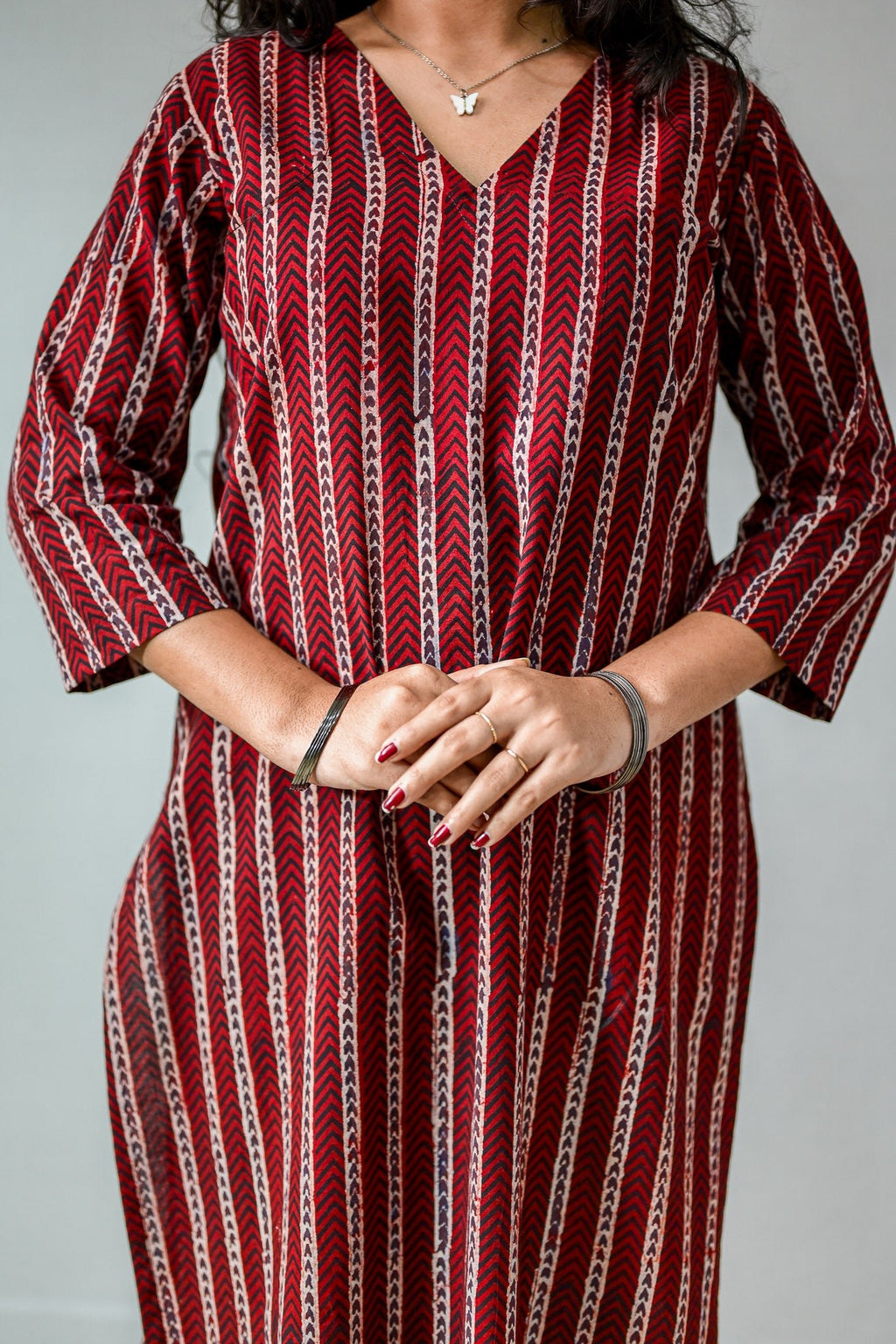 Zeraya Madder Red Ajrakh Kurta - Lobha Deepthis