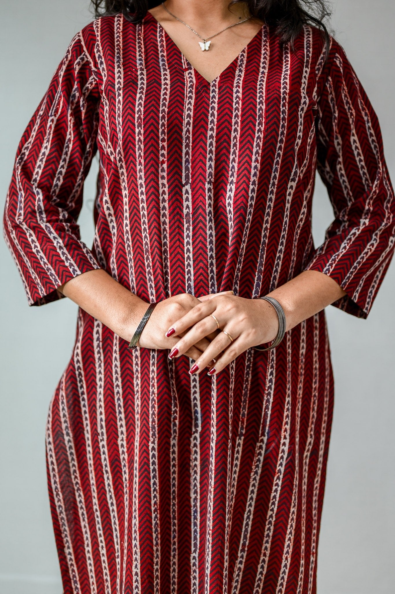 Zeraya Madder Red Ajrakh Kurta - Lobha Deepthis