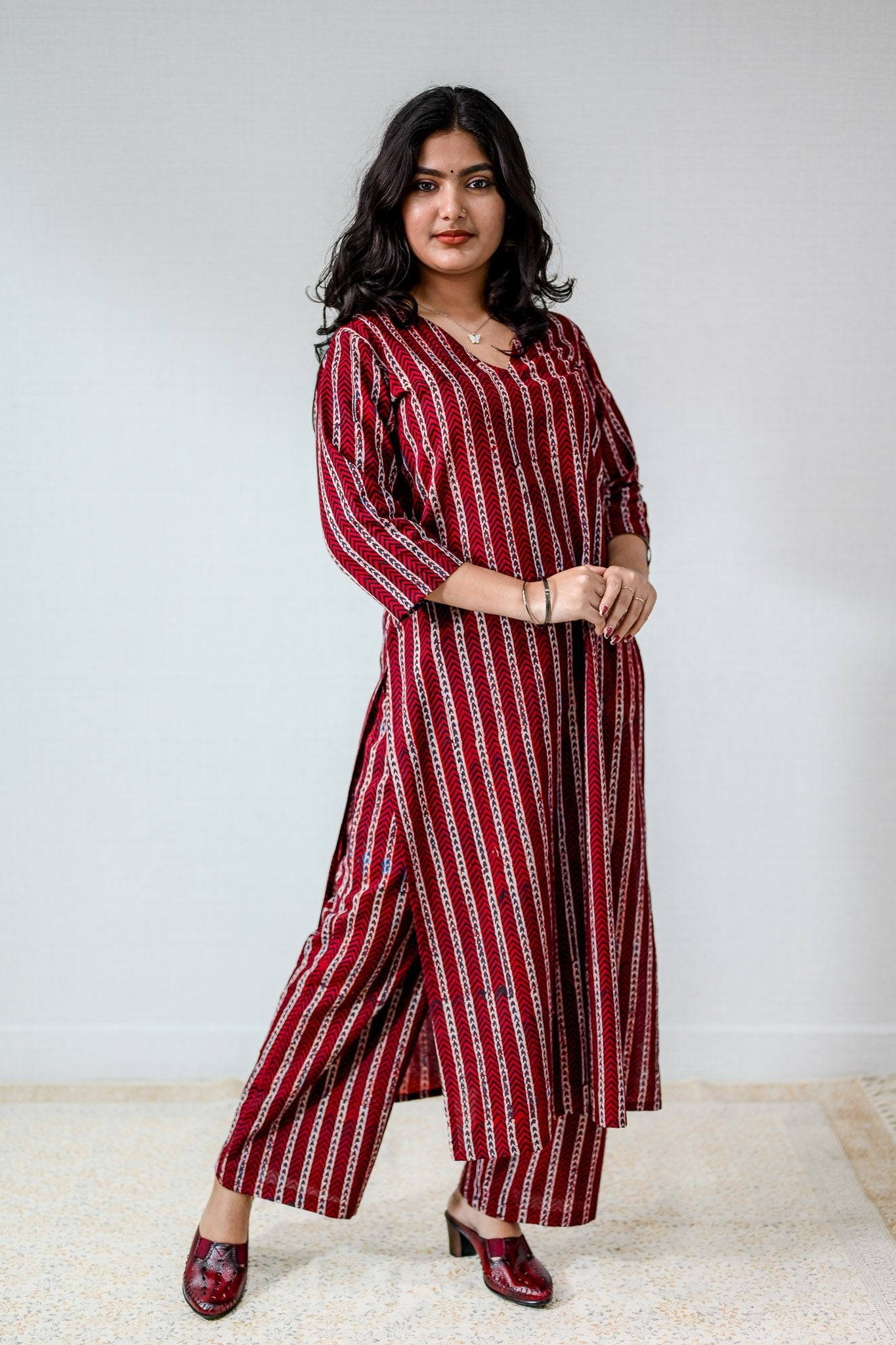 Zeraya Madder Red Ajrakh Kurta - Lobha Deepthis