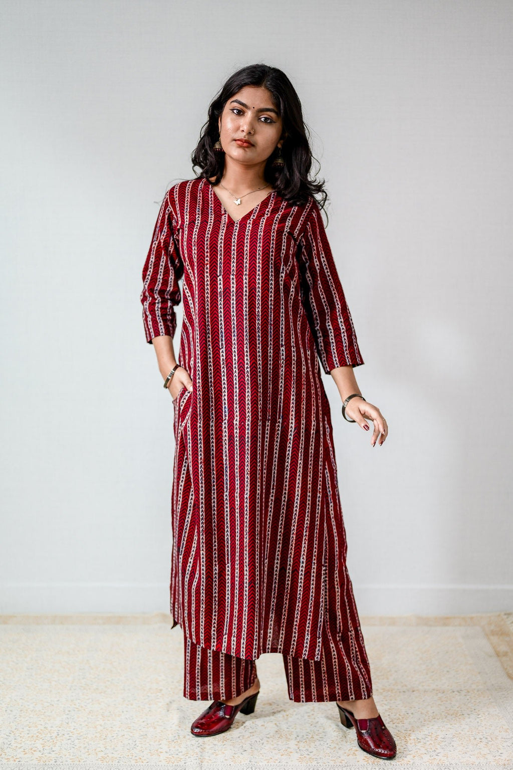 Zeraya Madder Red Ajrakh Kurta - Lobha Deepthis