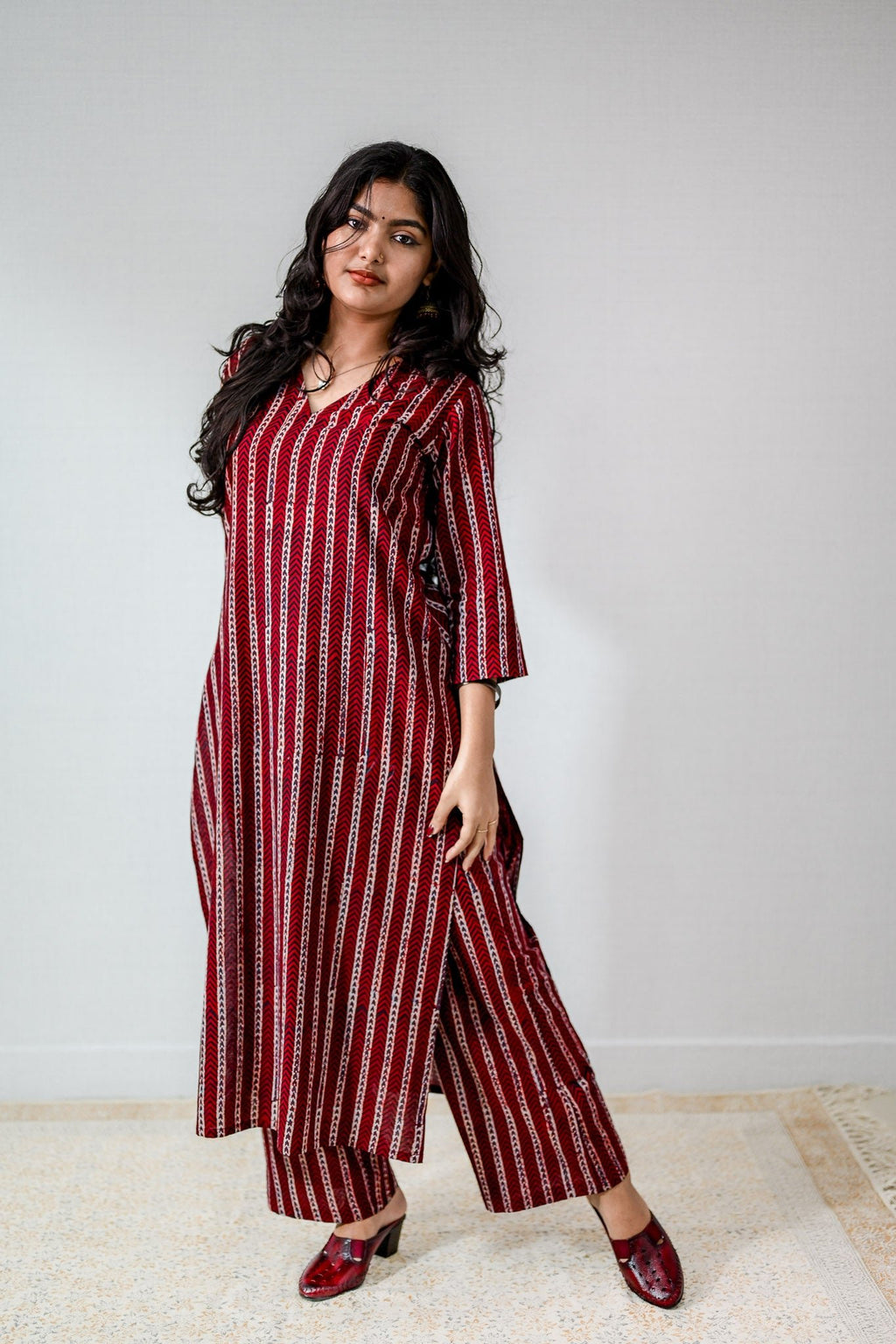 Zeraya Madder Red Ajrakh Kurta - Lobha Deepthis
