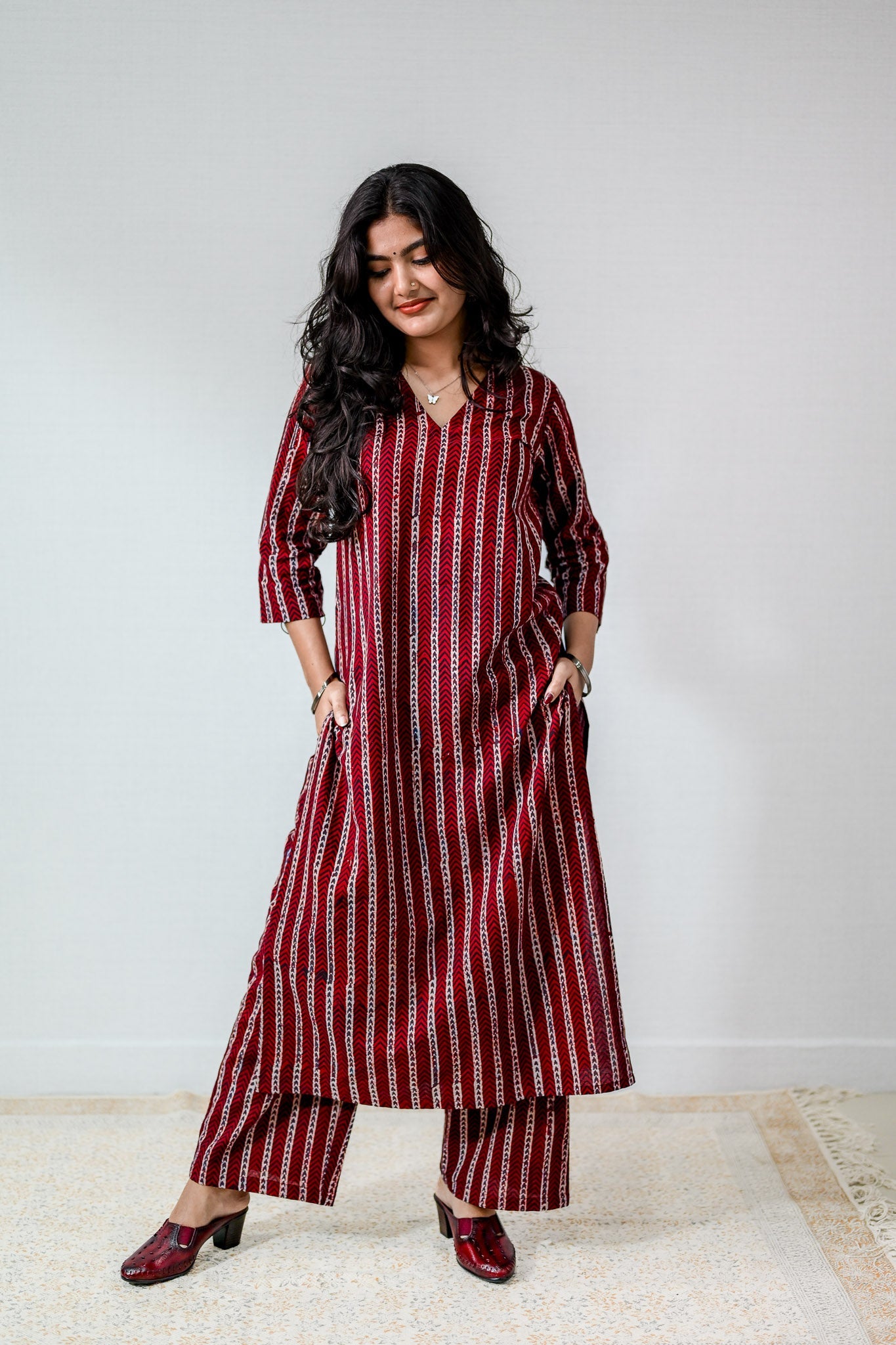 Zeraya Madder Red Ajrakh Kurta - Lobha Deepthis