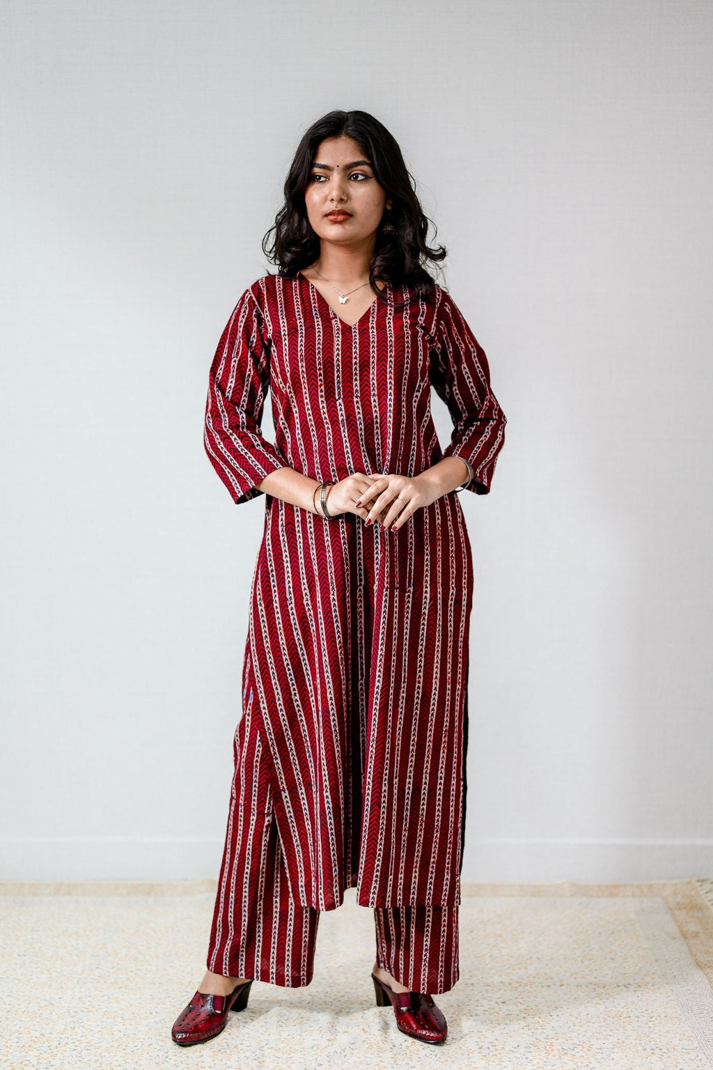 Zeraya Madder Red Ajrakh Kurta - Lobha Deepthis