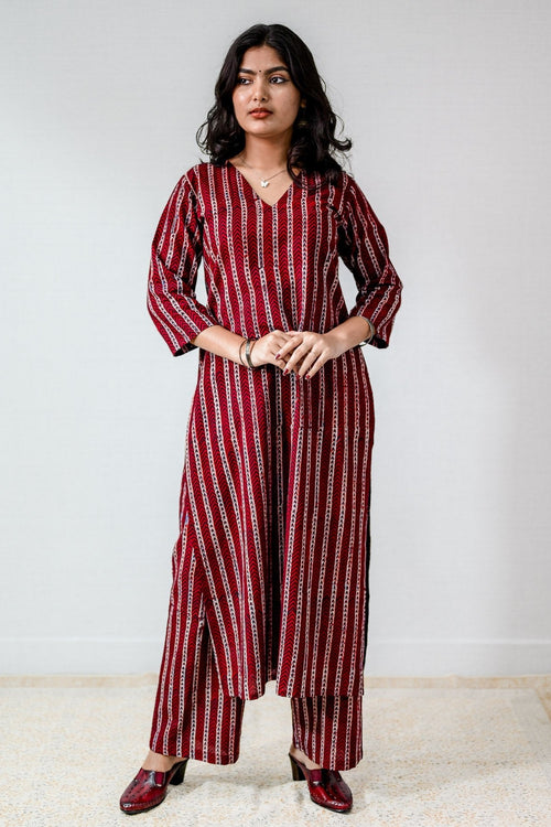 Zeraya Madder Red Ajrakh Kurta - Lobha Deepthis