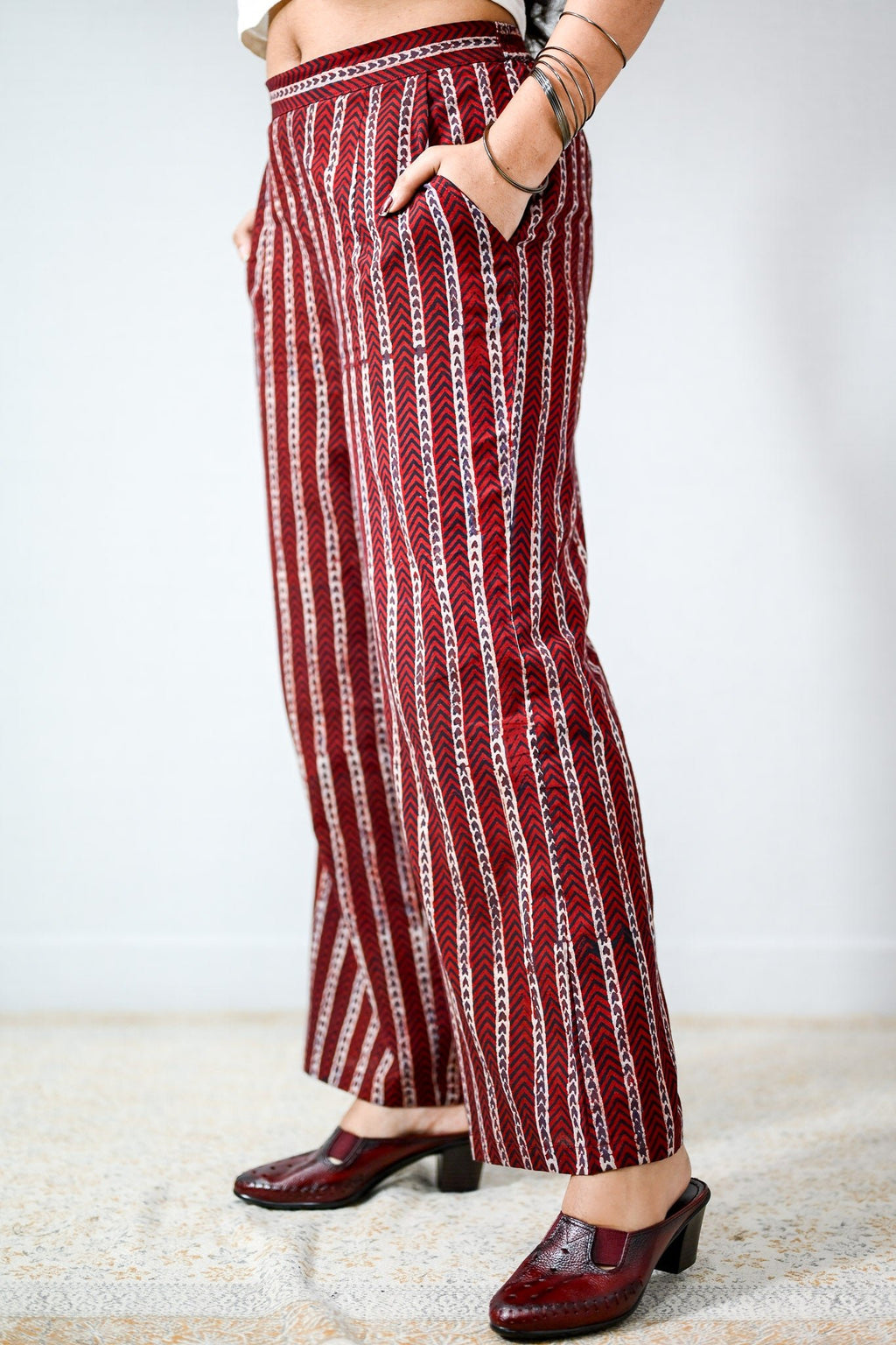 Zeraya Madder Red Ajrakh Parallel Pants - Lobha Deepthis