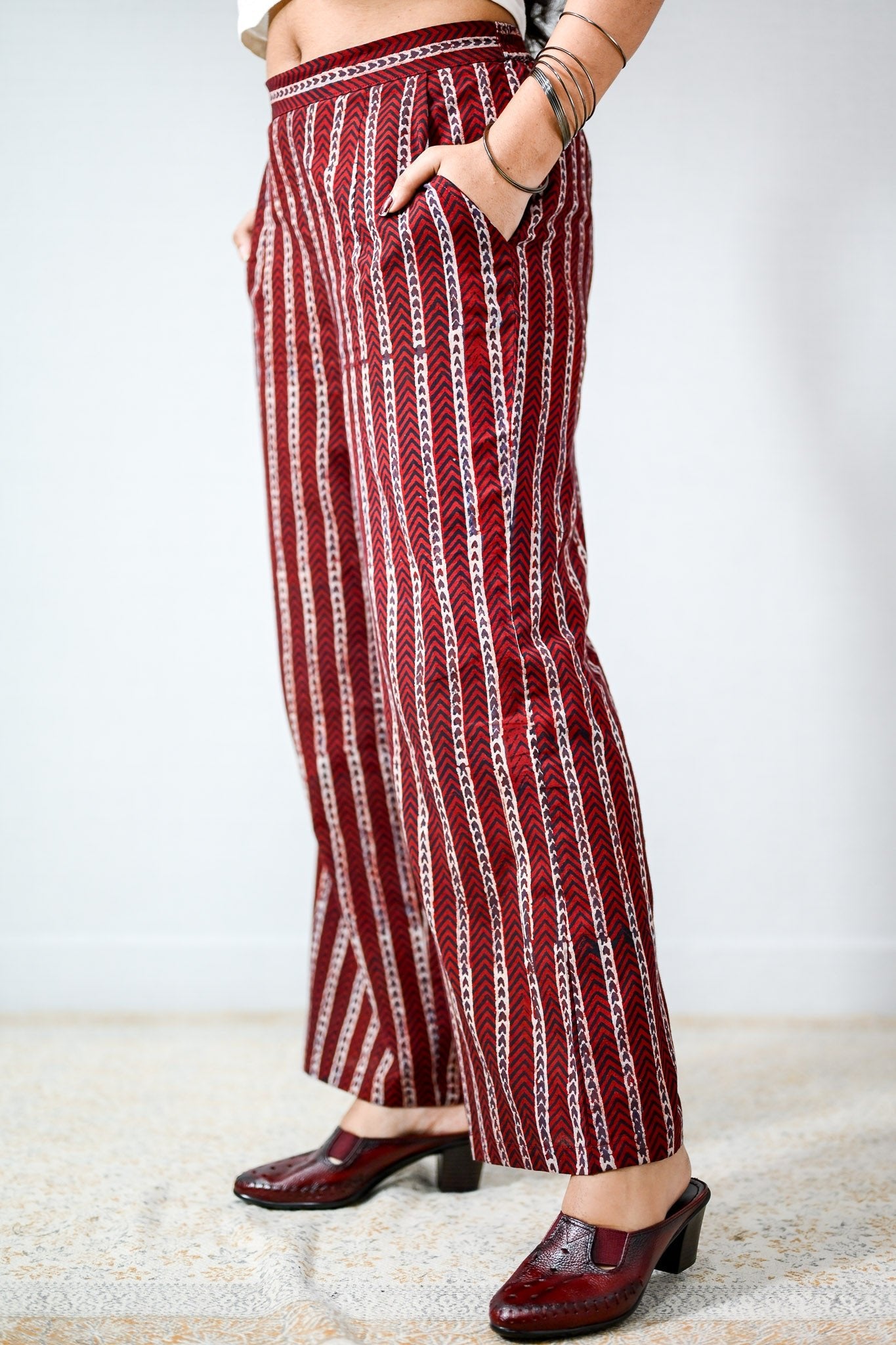 Zeraya Madder Red Ajrakh Parallel Pants - Lobha Deepthis