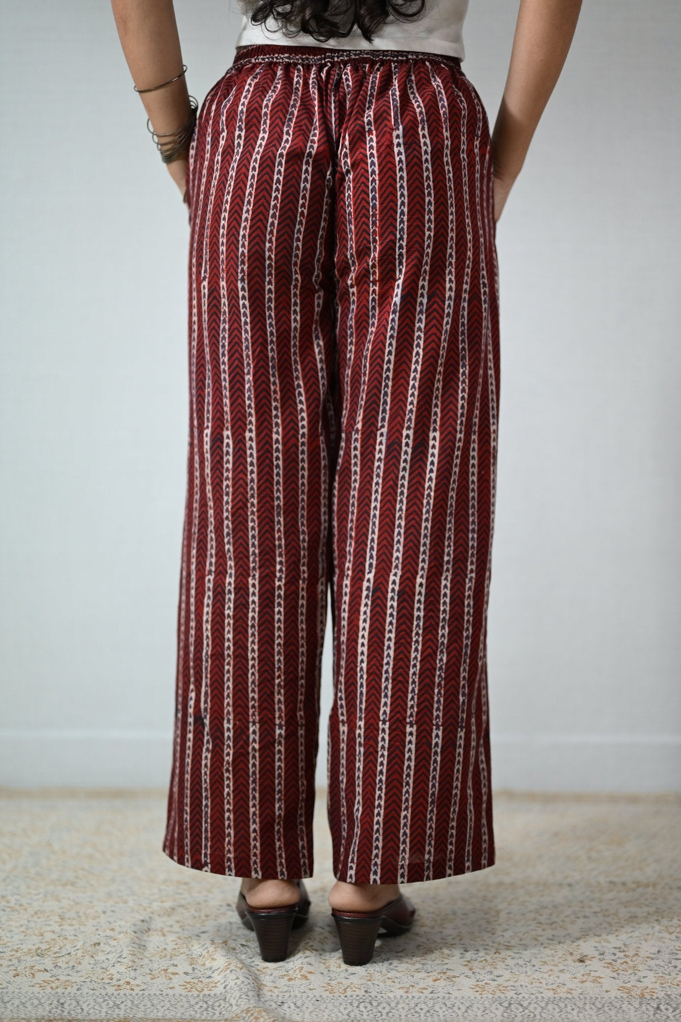 Zeraya Madder Red Ajrakh Parallel Pants - Lobha Deepthis