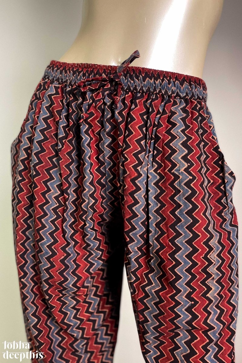 Zig Zag Black Ajrakh Cotton Straight Pants - Lobha Deepthis