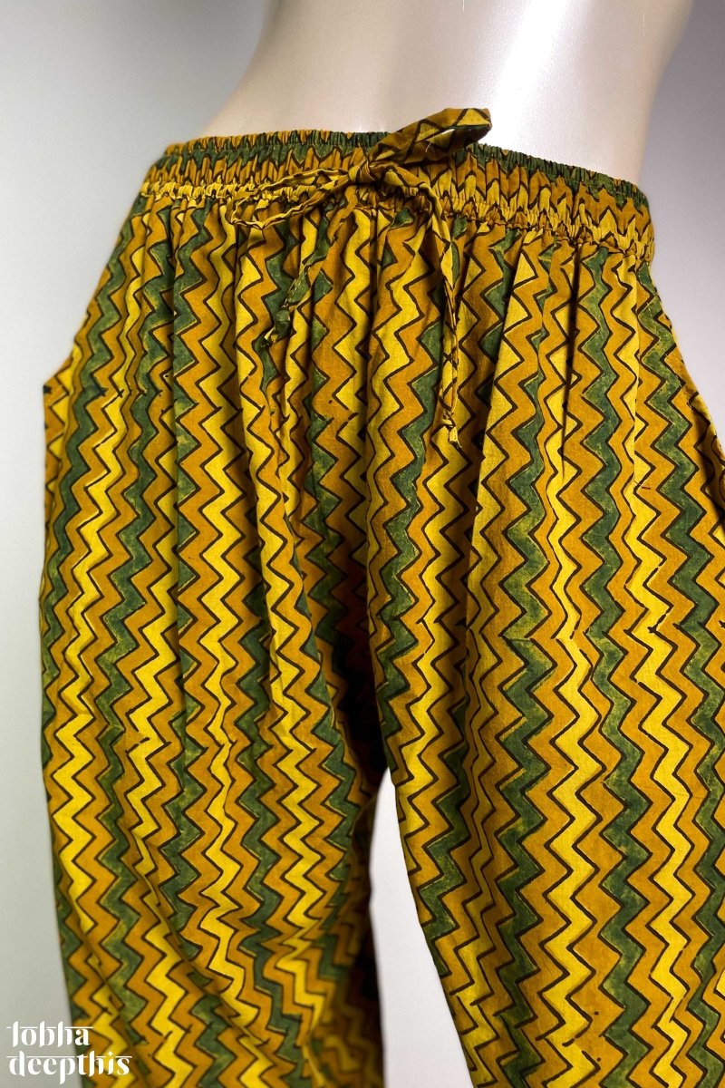 Zig Zag Turmeric Cotton Straight Pants - Lobha Deepthis