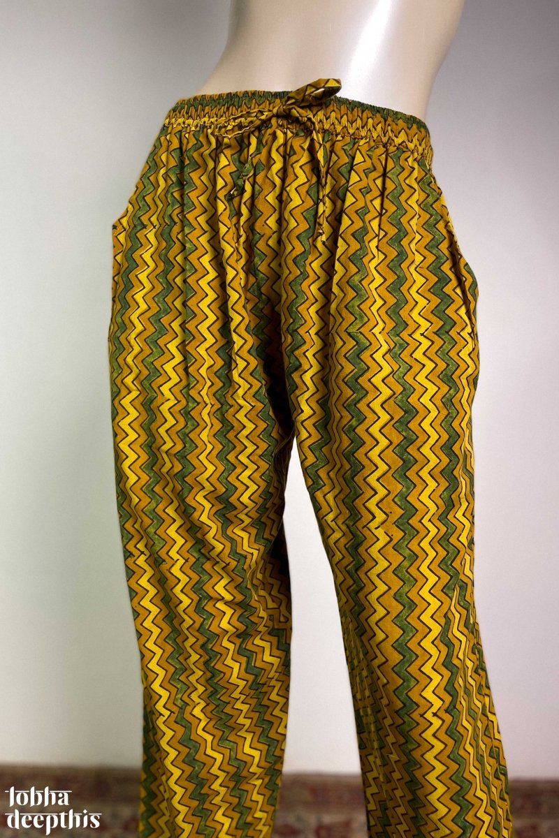 Zig Zag Turmeric Cotton Straight Pants - Lobha Deepthis