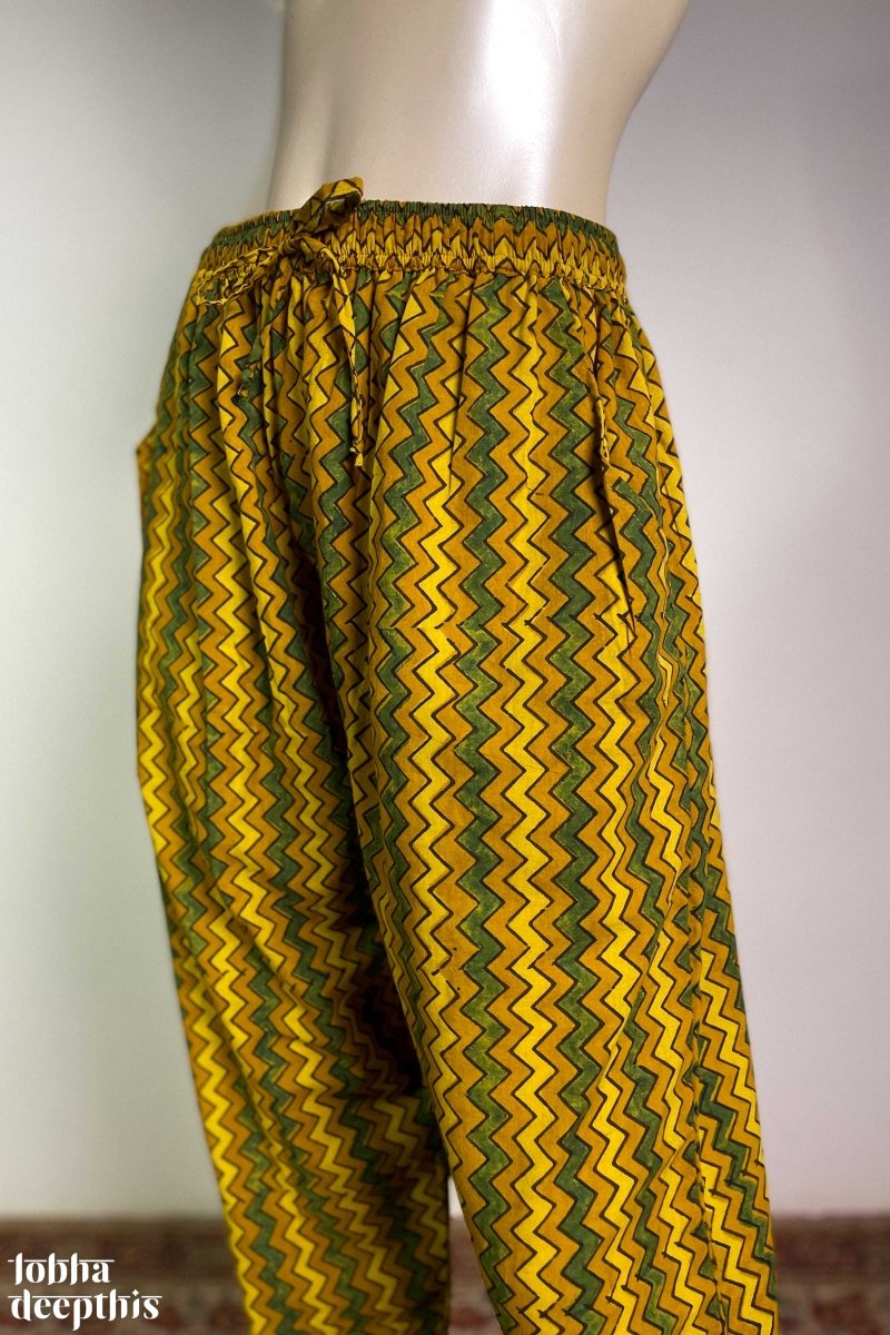 Zig Zag Turmeric Cotton Straight Pants - Lobha Deepthis