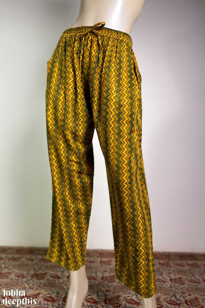 Zig Zag Turmeric Cotton Straight Pants - Lobha Deepthis