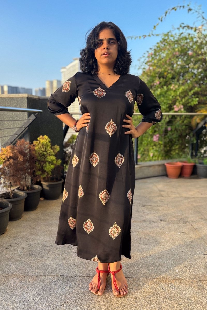 Zinaya Modal Ajrakh Dress - Lobha Deepthis